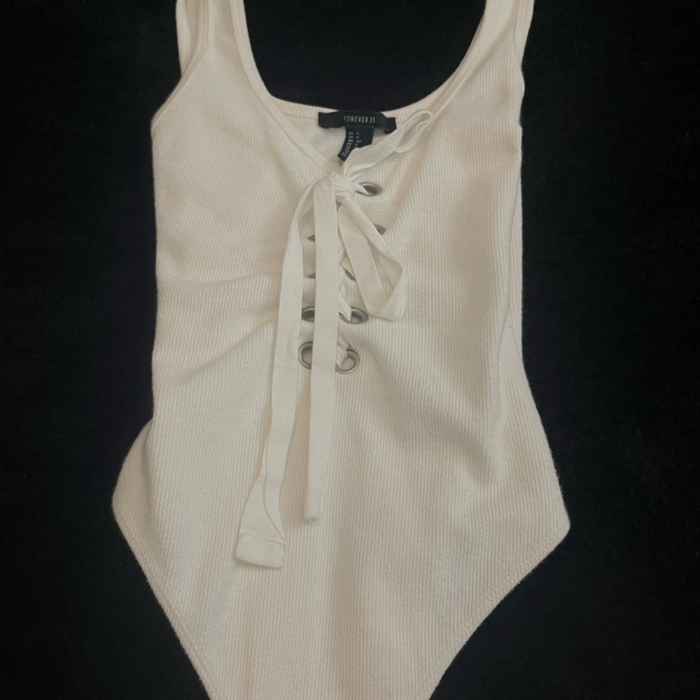 White Lace-Up Bodysuit